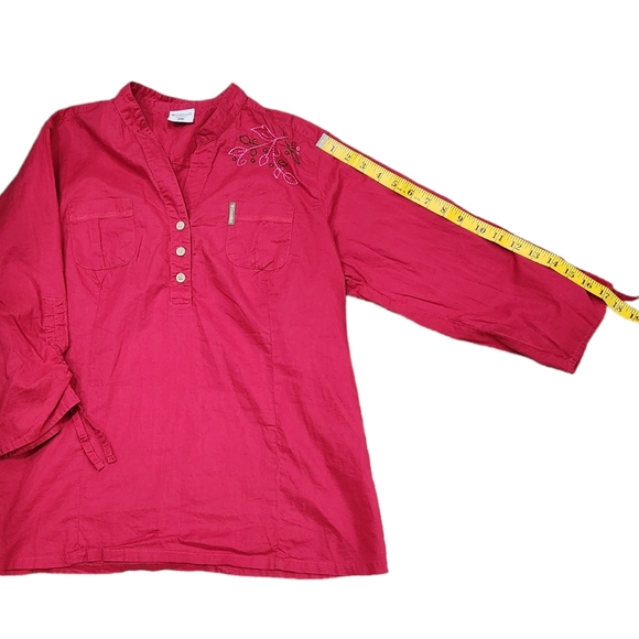 ❤️2/$18 Columbia Floral Embroidered Pink Front Pockets Casual Blouse L - Picture 6 of 10